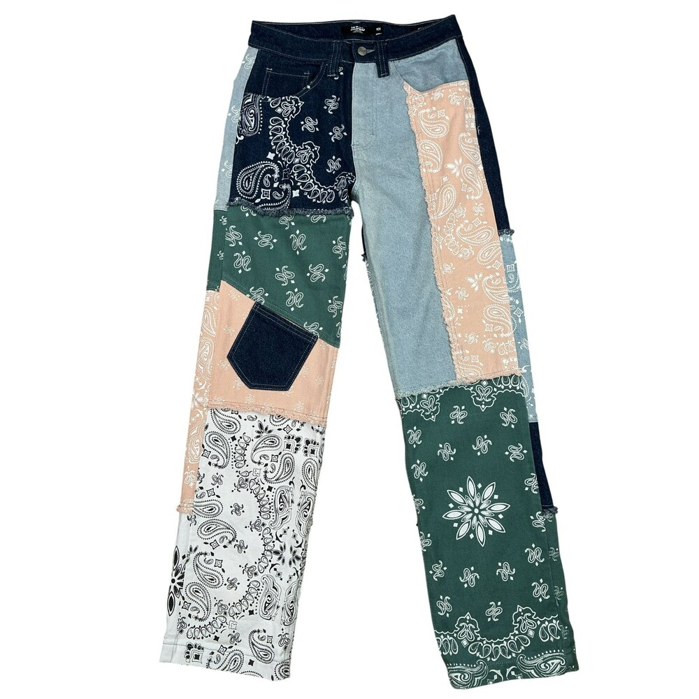 Jaded London Skater Patchwork Jeans Mens 28 Multicolor Paisley Grunge Streetwear